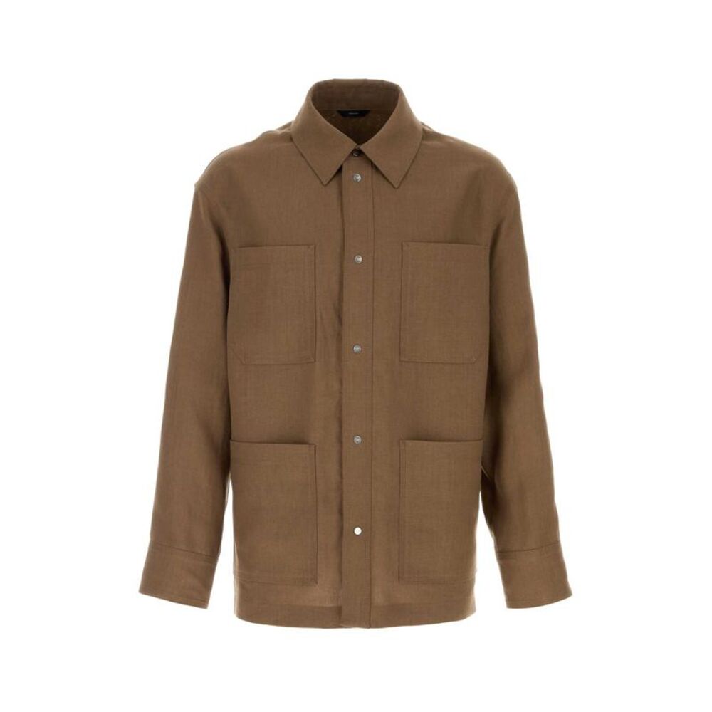 Fendi Men Brown Linen Shirt